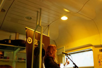 Anne Haight on the train